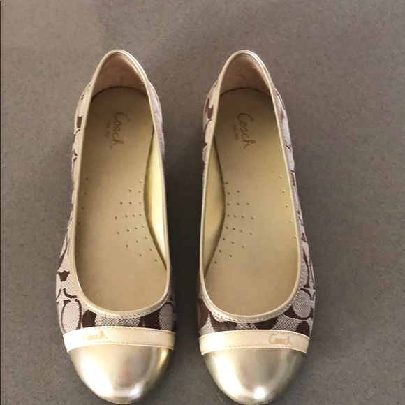 Coach Shoes - Coach Khaki/Gold Cecile Flats